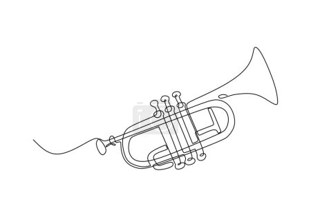 Téléchargez les illustrations : Un dessin de ligne de la conception de trompette. Instrument de musique jazz classique. Illustration vectorielle style contour continu simple. - en licence libre de droit