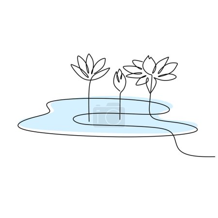 Ilustración de Flor de hibisco en una línea de dibujo de arte planta tropical. Ilustración vectorial aislada. Diseño minimalista a mano. - Imagen libre de derechos