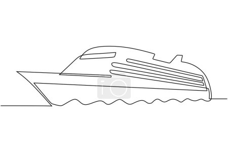 Téléchargez les illustrations : Vecteur de bateau de croisière. Un dessin d'art linéaire. Art continu à ligne unique. - en licence libre de droit