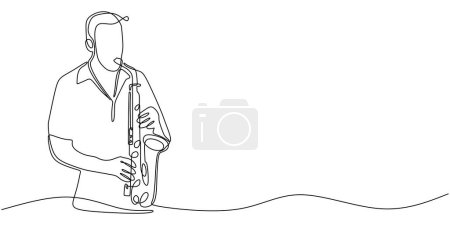 Illustration for Saxophone one line drawing. Continuous hand drawn outline jazz classical music instrument. Blowing tools for player. - Royalty Free Image