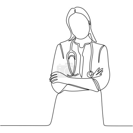 Illustration for Female doctor in continuous one line art drawing. Vector illustration woman profession. - Royalty Free Image