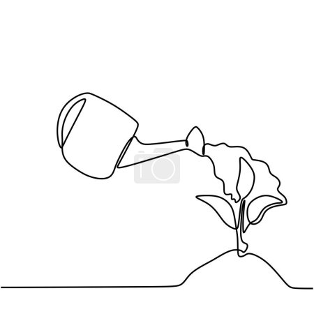 Ilustración de Una persona de dibujo de línea regando una planta. Esquema único continuo dibujado a mano. Ilustración vectorial jardinería y plantones concepto de granja. - Imagen libre de derechos