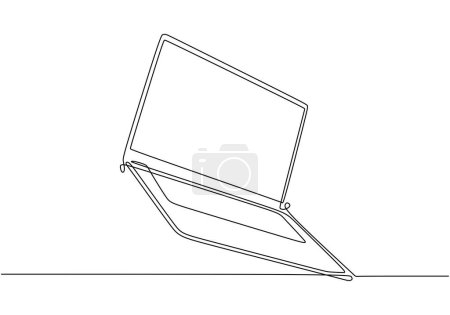 Ilustración de Dibujo de línea continua para computadora portátil. Ilustración vectorial aislada. Diseño minimalista a mano. - Imagen libre de derechos