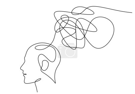 Illustration for Head with confused think. Continuous one line drawing. Mental health issue concept - Royalty Free Image