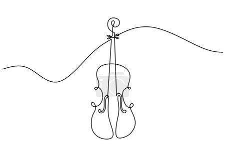 Illustration for Violin one line art drawing. Music instrument object vector illustration. Hand drawn sketch continuous single outline. Classical string viola for melody playing. - Royalty Free Image