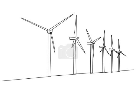 Téléchargez les illustrations : Turbine éolienne énergie verte concept d'électricité. Ligne continue dessin éolienne éolienne éolienne éolienne écologie renouvelable. Illustration vectorielle d'un dessin linéaire. - en licence libre de droit