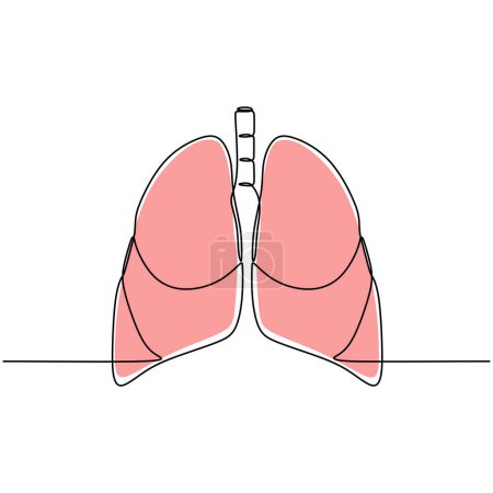 Ilustración de Pulmones órgano humano una línea de dibujo. Cuerpo anatómico pulmonar de contorno único continuo. Ilustración vectorial minimalista. - Imagen libre de derechos