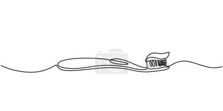 Ilustración de Cepillo de dientes Dibujo continuo de una línea. Cepillarse los dientes concepto de cuidado. Símbolo de ilustración vectorial del centro de cuidado oral. - Imagen libre de derechos