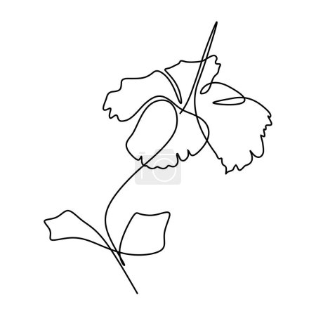 Téléchargez les illustrations : Hibiscus fleur dans une ligne dessin d'art plante tropicale. Illustration vectorielle isolée. Design minimaliste dessiné à la main. - en licence libre de droit