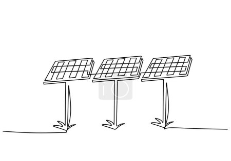 Téléchargez les illustrations : Dessin d'une ligne de panneau solaire photovoltaïque. Source d'énergie solaire. Concept d'énergies renouvelables vertes. - en licence libre de droit