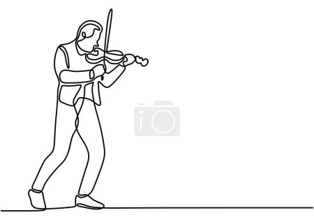 Téléchargez les illustrations : Violoniste dessin d'art d'une ligne. Illustration vectorielle violoniste debout et jouant de la musique. - en licence libre de droit
