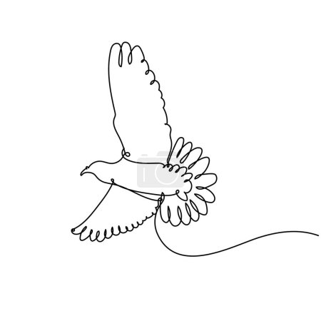Illustration for Flying bird continuous one line drawing. Pigeon or dove animal. Vector illustration isolated. Minimalist design handdrawn. - Royalty Free Image