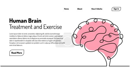 Illustration for Human brain one line drawing. Continuous sketch hand drawn medical training. Landing page vector illustration template. - Royalty Free Image