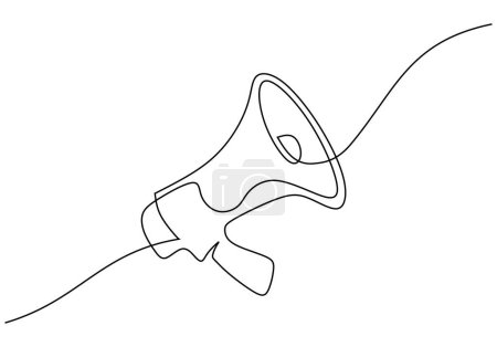 Illustration for Megaphone one line drawing. Vector illustration speaker horn hand drawn sketch with editable stroke. - Royalty Free Image