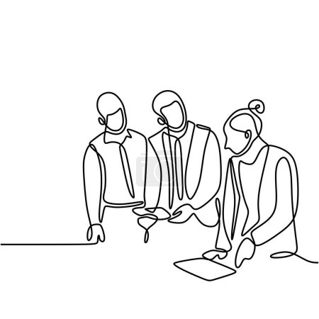 Ilustración de Reunión de hombres de negocios en un vector de línea. línea continua de los trabajadores de oficina en la reunión de negocios - Imagen libre de derechos