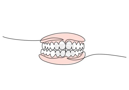 Téléchargez les illustrations : Dessin continu des dents humaines malocclusion. Un seul contour avec trait modifiable et couleurs. - en licence libre de droit