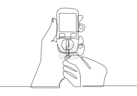 Illustration for Vector Glucometer one line drawing. Single continuous diabetes check illustration - Royalty Free Image