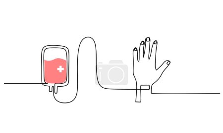 Illustration for Empower Blood Donation. Abstract Line Art Hand Symbol, Vector Logo for Health, Love, and Volunteer Support on Blood Donor Day - Royalty Free Image