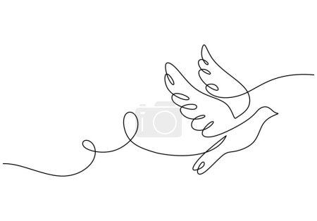 Illustration for Bird flying in continuous line art drawing. Pigeon dove bird fly symbol of peace.. Vector illustration isolated. Minimalist design handdrawn. - Royalty Free Image