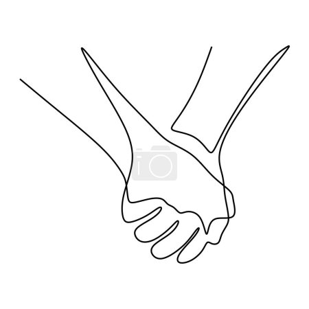 Illustration for Holding hands in continuous one line art drawing. Couple romance vector illustration editable stroke. - Royalty Free Image