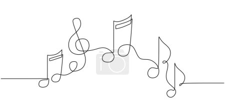 Illustration for Single line drawing of music note. Continuous one hand drawn abstract symbols. - Royalty Free Image