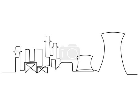 Illustration for Industrial factory and plant buildings. Continuous one line art drawing. Vector illustration architectural landscape. - Royalty Free Image