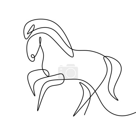 Illustration for Horse continuous one line art drawing. Animal running contour minimal. Vector illustration isolated. Minimalist design handdrawn. - Royalty Free Image