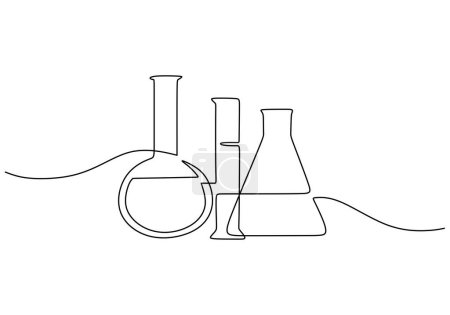 Illustration for Lab experiment tools in continuous single one line art drawing. Minimalist glassware for laboratory research. Hand drawn vector illustration education and science concept. - Royalty Free Image