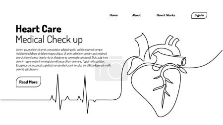 Illustration for Heart continuous line drawing. Human organ medical concept. Symbol of healthcare treatment and check up. - Royalty Free Image