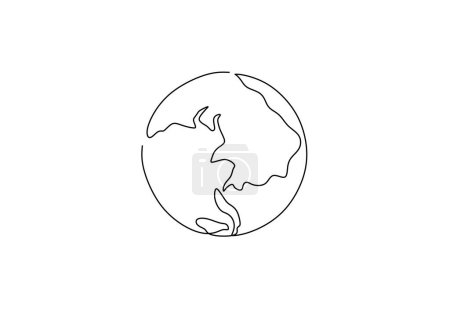 Téléchargez les illustrations : Un dessin en ligne dessinant globe terrestre. Illustration vectorielle isolée. Design minimaliste dessiné à la main. - en licence libre de droit