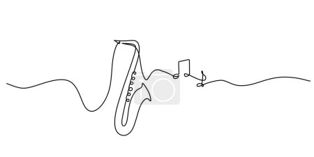 Ilustración de Dibujo de una línea de trompeta con diseño de tono de notas musicales. Instrumento de música jazz clásico. Ilustración vectorial estilo de contorno continuo simple. - Imagen libre de derechos