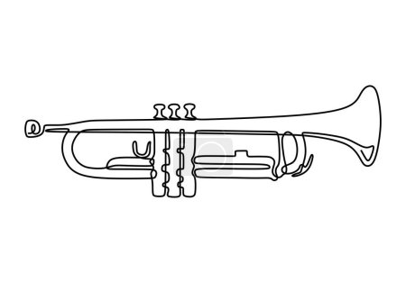 Ilustración de Trompeta dibujo de una línea de arte. Instrumento de música de jazz de ilustración vectorial. - Imagen libre de derechos