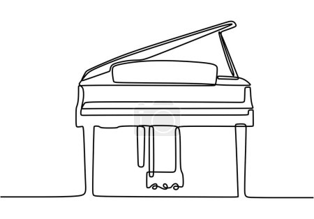 Téléchargez les illustrations : Une ligne dessinant piano classique. Ligne continue art dessiné à la main instrument de musique. - en licence libre de droit
