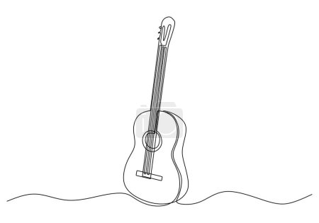 Illustration for One line drawing of classic guitar design. Classical jazz music instrument. Vector illustration simple continuous outline style. - Royalty Free Image