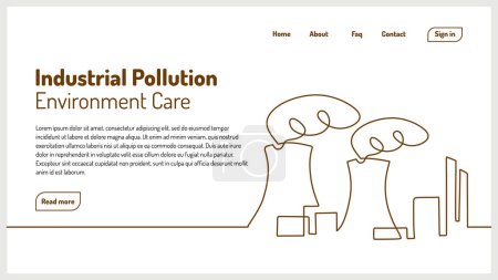 Industrial pollution continuous one line drawing. Industry environment care concept. Landing page template vector illustration.