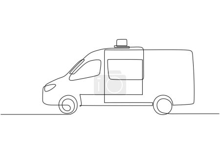 Illustration for Ambulance one line drawing. Continuous single outline vector illustration. Paramedic concept vehicle. - Royalty Free Image