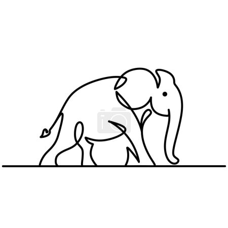 Illustration for Elephant in continuous one line art drawing. African or indian animal wildlife. Vector illustration isolated. Minimalist design handdrawn. - Royalty Free Image