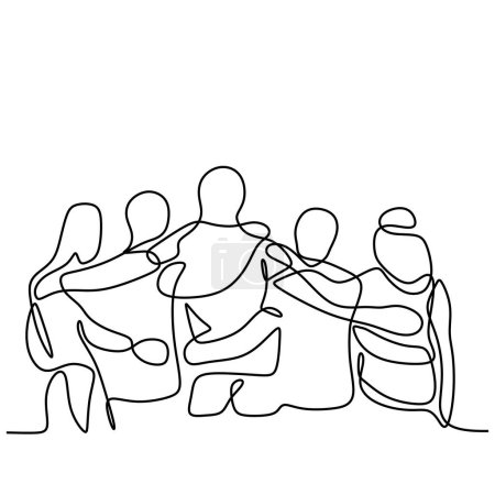 Téléchargez les illustrations : Groupe d'hommes et de femmes debout ensemble montrant leur amitié une ligne dessin vectoriel design. - en licence libre de droit