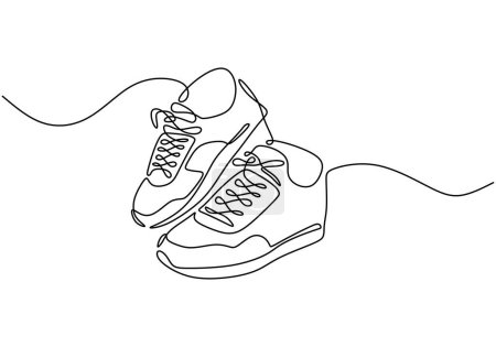 Téléchargez les illustrations : Sneakers chaussures de sport dans un dessin continu d'une ligne. Illustration vectorielle isolée. Design minimaliste dessiné à la main. - en licence libre de droit