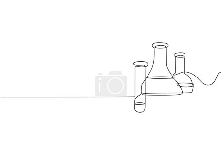 Illustration for Single one line drawing chemical research flask. Laboratory equipment education concept. - Royalty Free Image