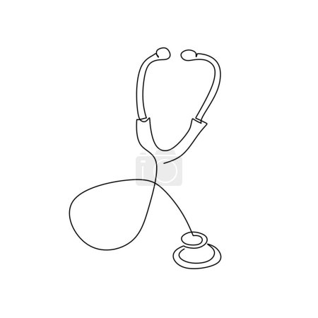 Illustration for Stethoscope Continuous line drawing. Medical equipment for diagnosis. - Royalty Free Image