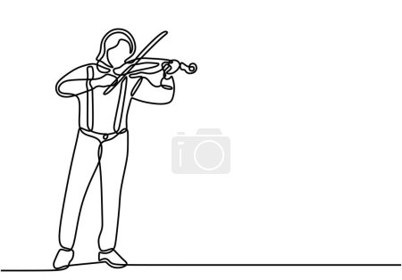 Illustration for Violin player one line art drawing. Vector illustration person violinist standing and playing music. - Royalty Free Image