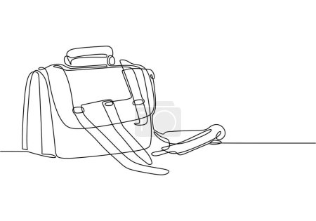 Illustration for Suitcase working bag one line art drawing. Continuous outline briefcase office bag for working. - Royalty Free Image