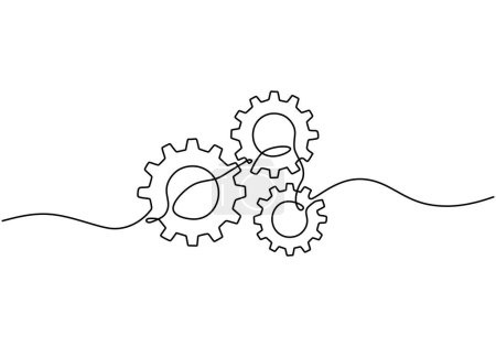 Illustration for Gears continuous single line drawing. Vector illustration isolated. Minimalist design handdrawn. - Royalty Free Image