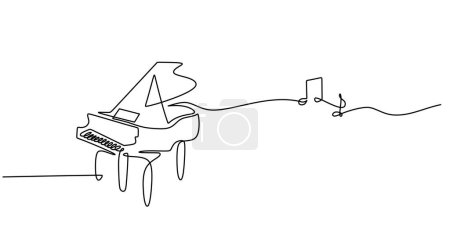 Illustration for Classic piano with music notes tone one line art drawing. Music instrument object vector illustration. Hand drawn sketch continuous single outline. Classical string viola for melody playing. - Royalty Free Image