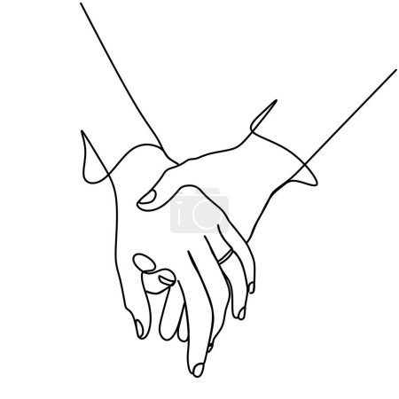 Téléchargez les illustrations : Tenant la main dans un dessin d'art continu d'une ligne. Couple romance vectoriel illustration course modifiable. - en licence libre de droit