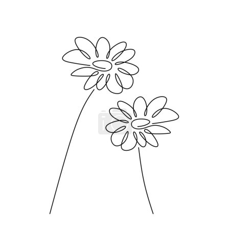 Illustration for Daisy flower continuous one line drawing. Vector illustration isolated. Minimalist design handdrawn. - Royalty Free Image