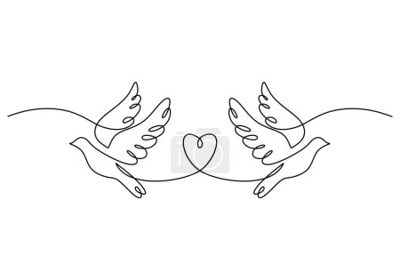 Illustration for Couple of dove bird. Continuous one line art drawing. Vector illustration isolated. Minimalist design handdrawn. - Royalty Free Image