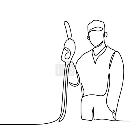 Continuous single line drawing of worker person holding nozzle fuel. Gas station concept. Gasoline filling with outline editable vector illustration.