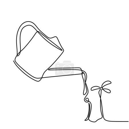 Téléchargez les illustrations : Un dessinateur de ligne arrosant une plante. Plan unique continu dessiné à la main. Illustration vectorielle concept de ferme de jardinage et de semis. - en licence libre de droit